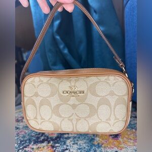 Coach Signature Canvas Saddle Leather Wristlet